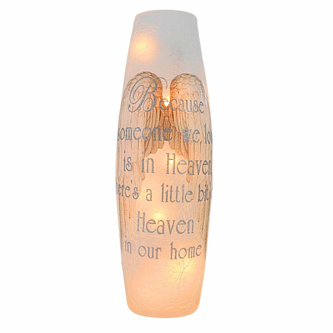 Stony Creek 11.75 In Heaven In Our Home Pre-Lit Lg Everyday Lighted Glass Accent , Bereavement Electric Bereavement Angel Wings
